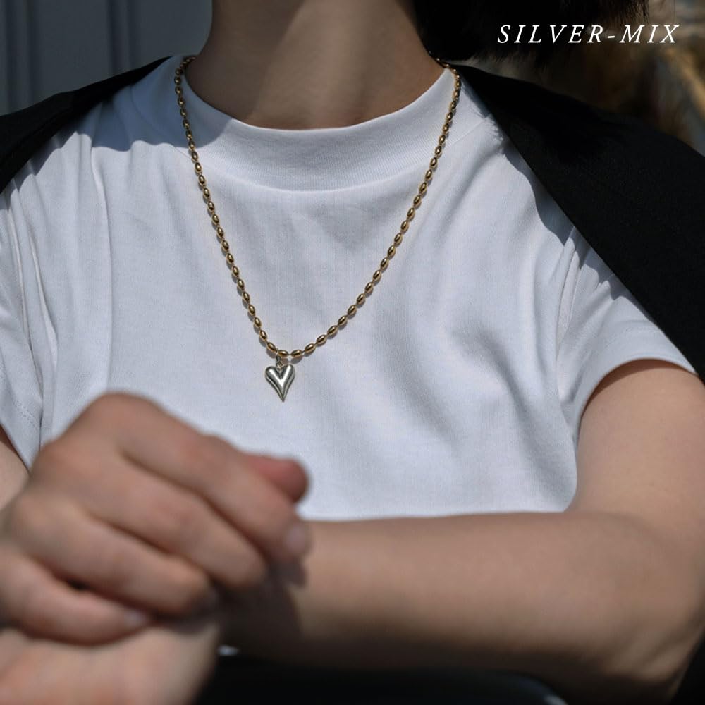 JewelVOX Necklace for Surgical Stainless Ball for Adults [JewelVOX] Women, Steel, Heart, Hypoallergenic, Chain, (Silver)