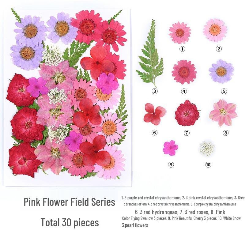 DIY Handmade Dried Flower Embossed Wall Clock with Wood Grain Border