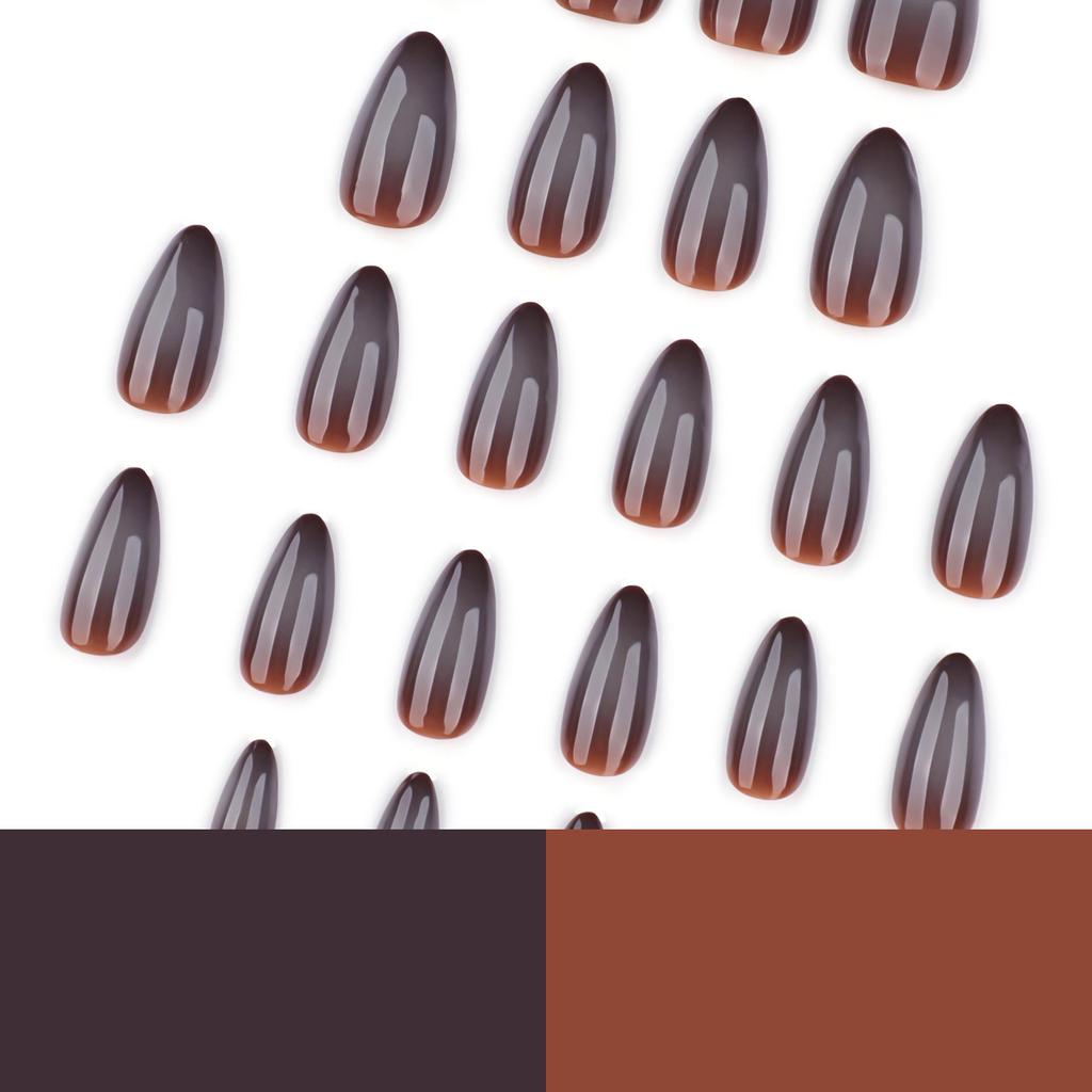 Light Gray Ombre Short Almond Wearable Nail Tips for Autumn/Winter