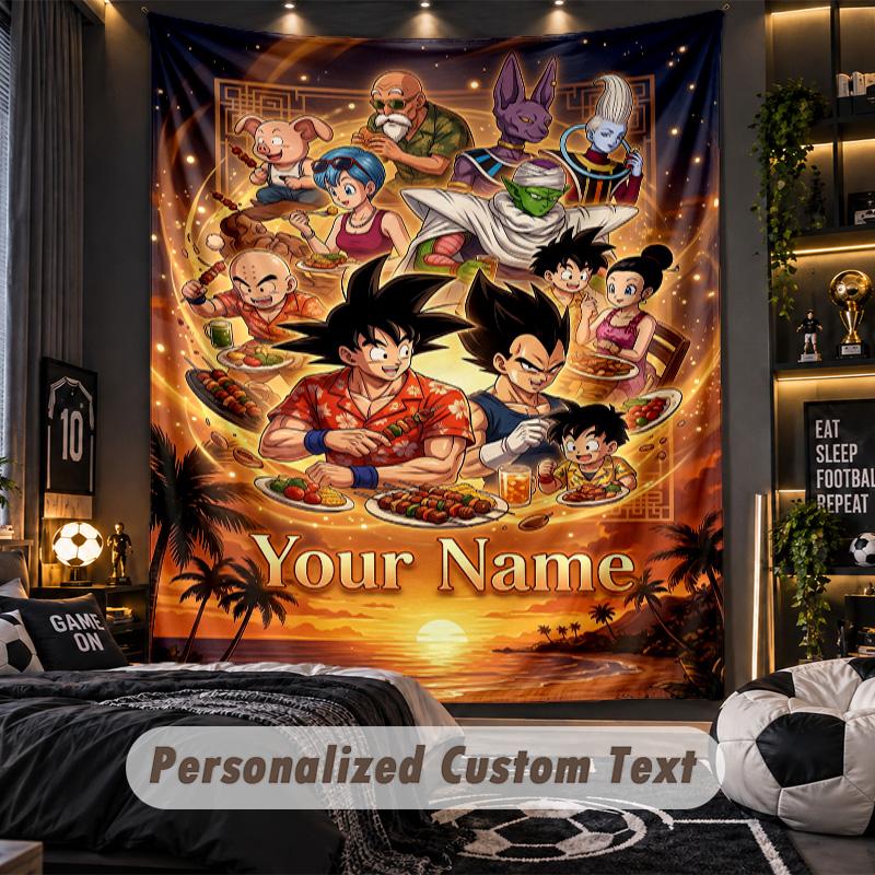 Personalized Wall Tapestry,Dragon Ball Custom Printed Name, Fabric Wall Art For Indoor Room Backdrop