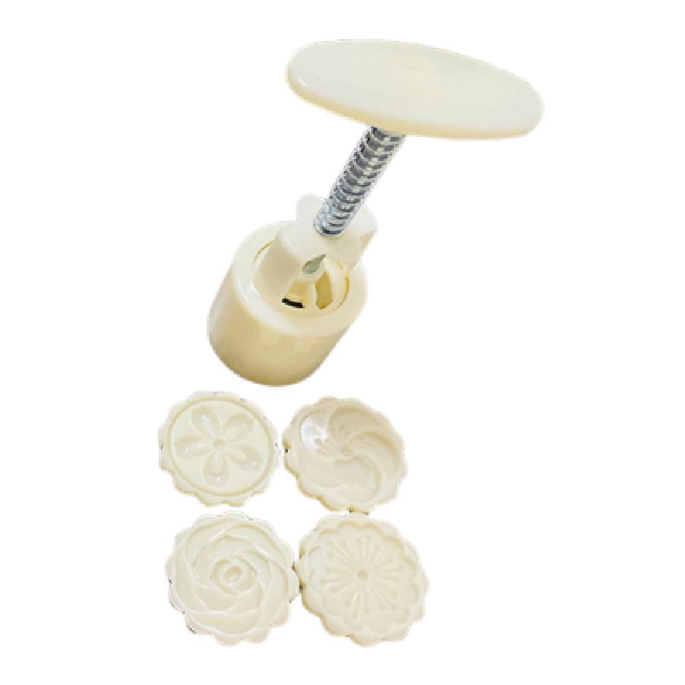 3D Pattern Mooncake Mold Flower Shaped Hand-pressed Mold DIY Cake Mold Baking Enthusiasts 4Pcs Random Stamps