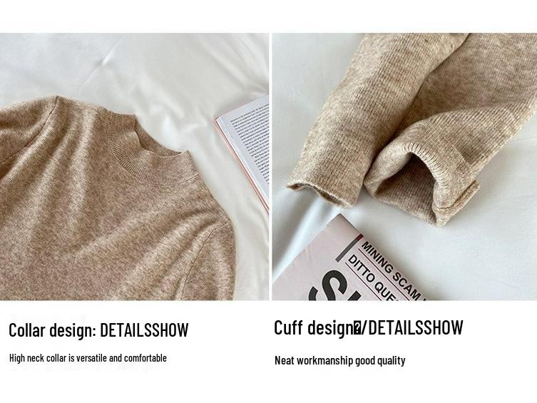 Women's Slimming Half High Neck Sweater: Stylish, Versatile Long Sleeve Knit Top for Autumn and Winter.