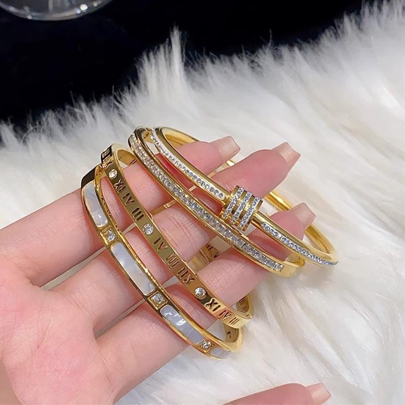 Luxury Gold Plated Bangles Zircon Women's Hand Bracelet Stainless Steel Bangle Gifts for Women Fashion Accessories Mother's Day