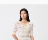 Square Collar Striped Knitted Sweater for Women In the Summer of 2026, Double Breasted Slim Fit and Slimming, Mid Sleeve Style Base Top