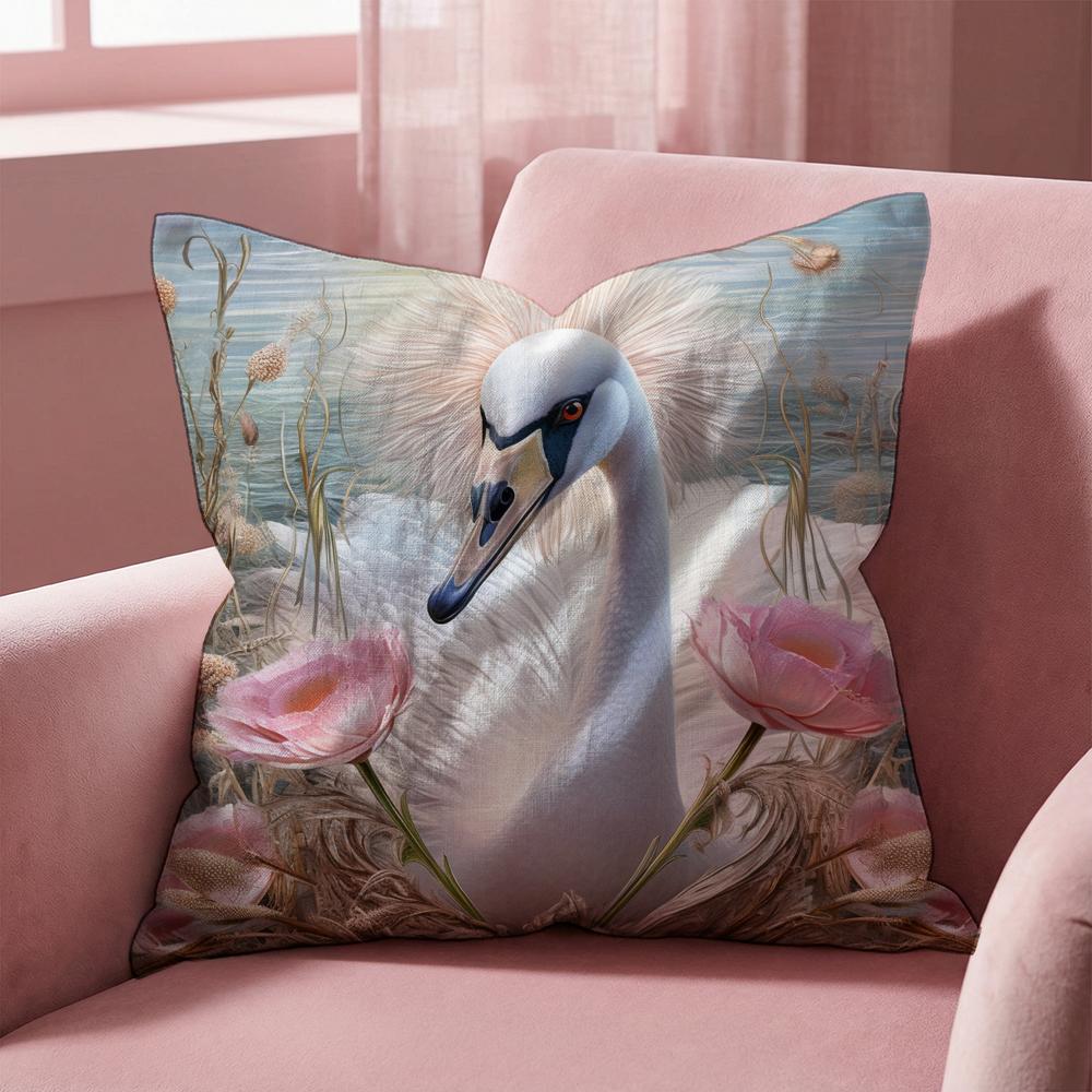 Elegant Swan Floral Cushion Cover Multi-Scene Pillow Cover for Home & Car - Reversible, Soft & Durable for Daily Use