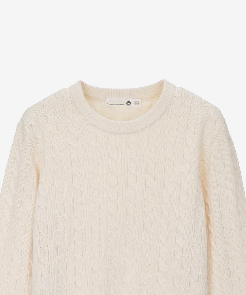 BASIC HOUSE Women'S Cable Round Neck Crop Knit Oatmeal Lykt7201