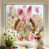 Easter Window Clings 2026 Pink Bunny with Flowers and Butterflies Static Clings for Glass Window Decoration Shop Window Decor