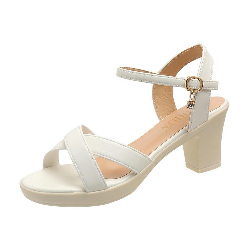 Summer new high heels women's fashion open-toe buckle belt woven thick heel fish mouth sandals women