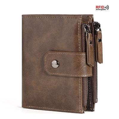 Men's Coin Purse Wallet RFID Blocking Zipper Vintage PU Leather Wallet Credit Card Holder Money Bag Wallet Man