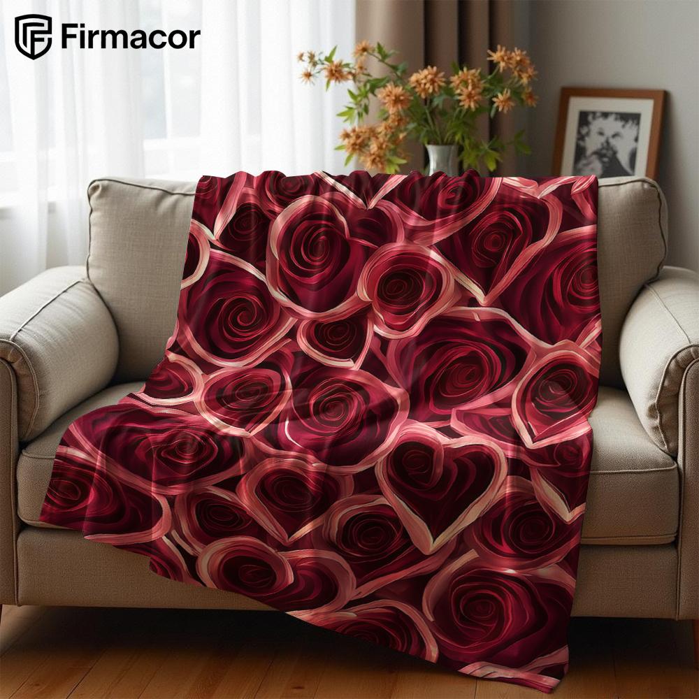 Heart-Shaped Roses Ultra Soft Sherpa Fleece Blanket Fluffy Warm Halloween Cozy Throw for Sofa Couch Bedroom Gift All season