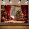 2D Classic Christmas Backdrop, Fireplace & Stockings with Snowy Window View for Photoshoot