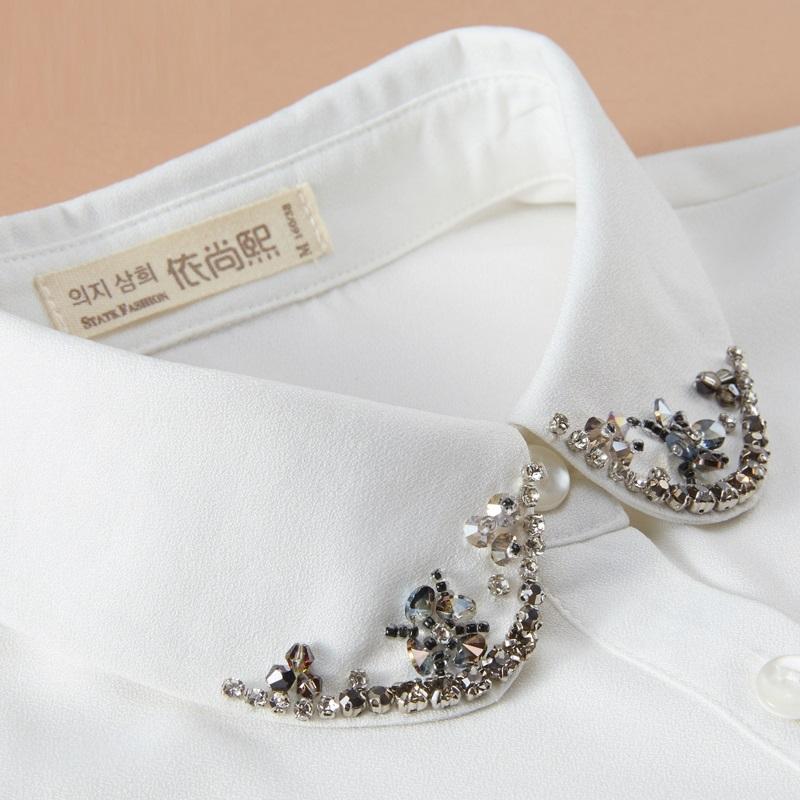 Perfect Match Fashion Beaded Fake Collar Women Detachable Collars Black False Collars Woman Removable Chiffon Half Shirt Tie Nep Kraagie