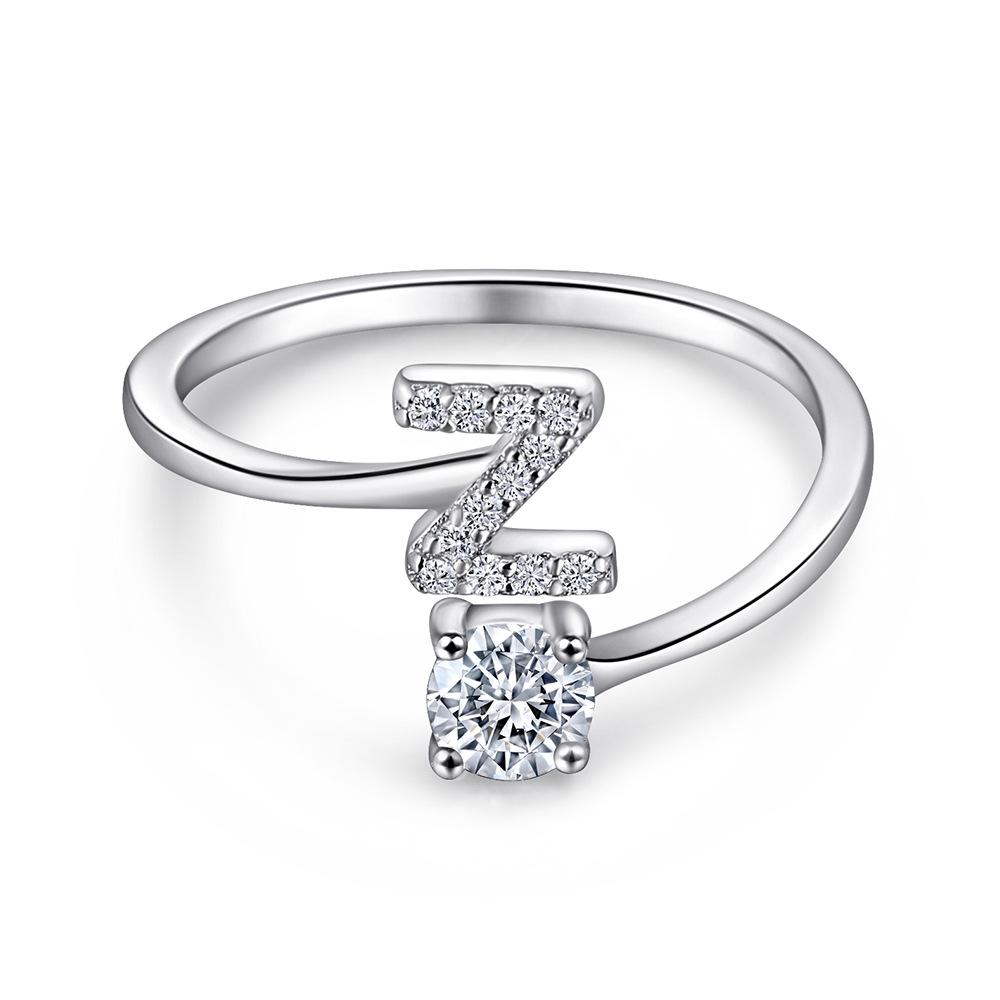 26 English A-Z Letters 925 Sterling Silver Ring Female Diamond Zircon Opening Adjustable Index Finger Ring Tail Ring