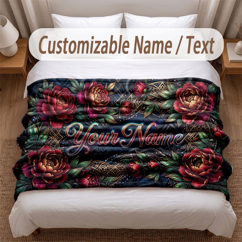 Bloementuin Thema Zachte Deken Gepersonaliseerd Aangepaste Naam Tekst Print Warme Deken Huis Sofa Slaapkamer Decor