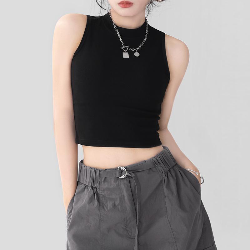 

2025 Шикарный корейский стиль Приталенный жилет без рукавов: Женский летний однотонный топ XL (58-63 kg)