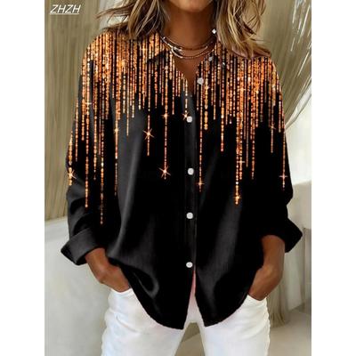Dames Blouse Geruit Casual Lange Mouw Overhemden Kraag Normaal Bovenkleding Dagelijks Patchwork Knoppen Print Herfst Winter