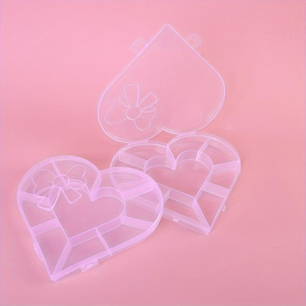 2pcs Heart Design Clear Nail Art Decoration Storage Box Jewelry Storage Box For Jewelry Organization