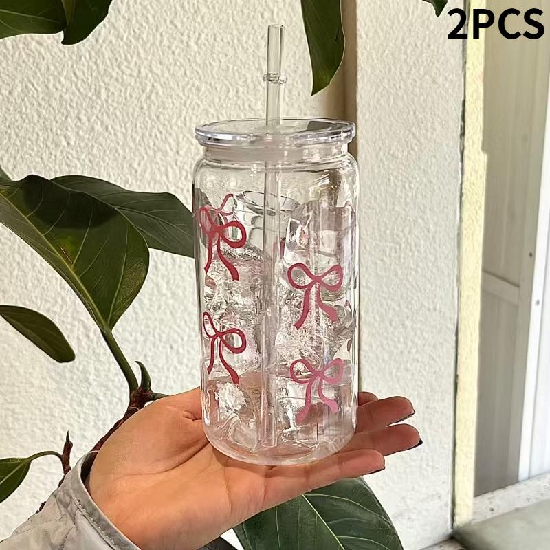 1/2/4pcs Butterfly Knot Plastic Cup, Portable Convenient Milk Cup, Stylish Design, Ideal for Daily Use, Perfect Gift Idea