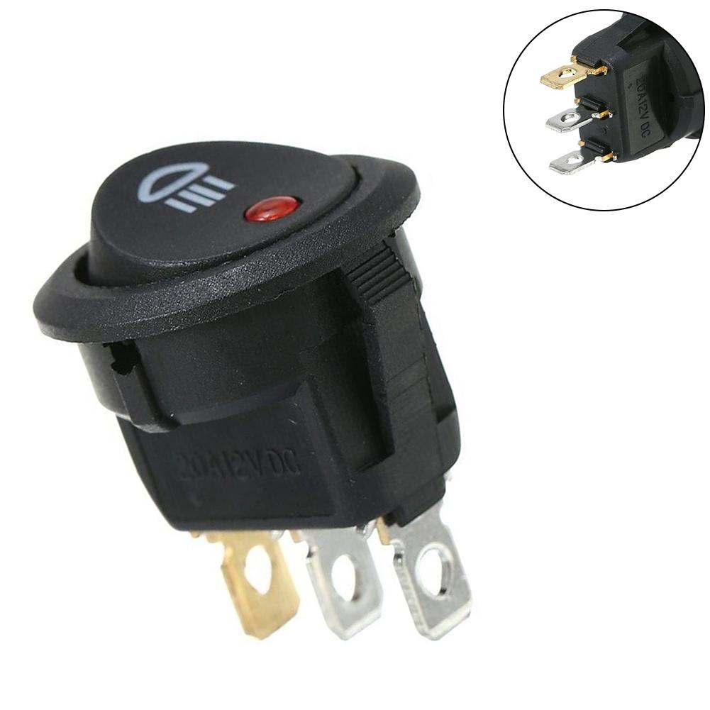 Car On Off Rocker Switch Round Fog Light Lamp Push Button Red Led 12V 20A For Auto Boat Van Truck 23mm 3 Pin
