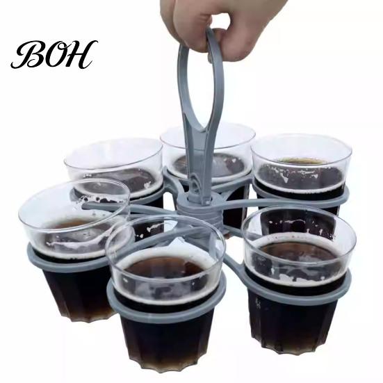 Sturdy Drink Caddy for 6 Cups 6-Cup Carrier with Handle, Foldable Space Saving Cup Caddy, Portable Coffee Holder Reusable PP Tray Delivery Outdoor