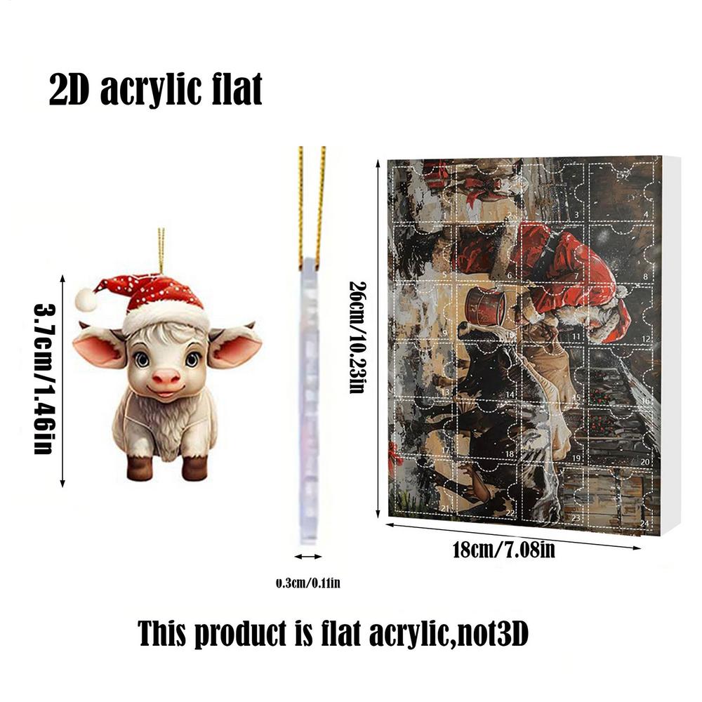 Highland Cow Christmas Countdown Calendar Highland Cow Figure Ornaments 24pcs 2D Flat Xmas Tree Highland Cow Pendant 2025