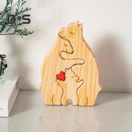 Personalisiertes Bärenpuzzle aus Holz mit 2–7 Familiennamen. Bärenpuzzle aus Holz, Schreibtischfigur, individuelle Skulptur mit Familiennamen für neue Eltern