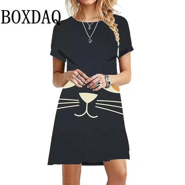 3D Digital Printing Dresses Women's Summer Short-sleeved O-neck Casual Loose Dress