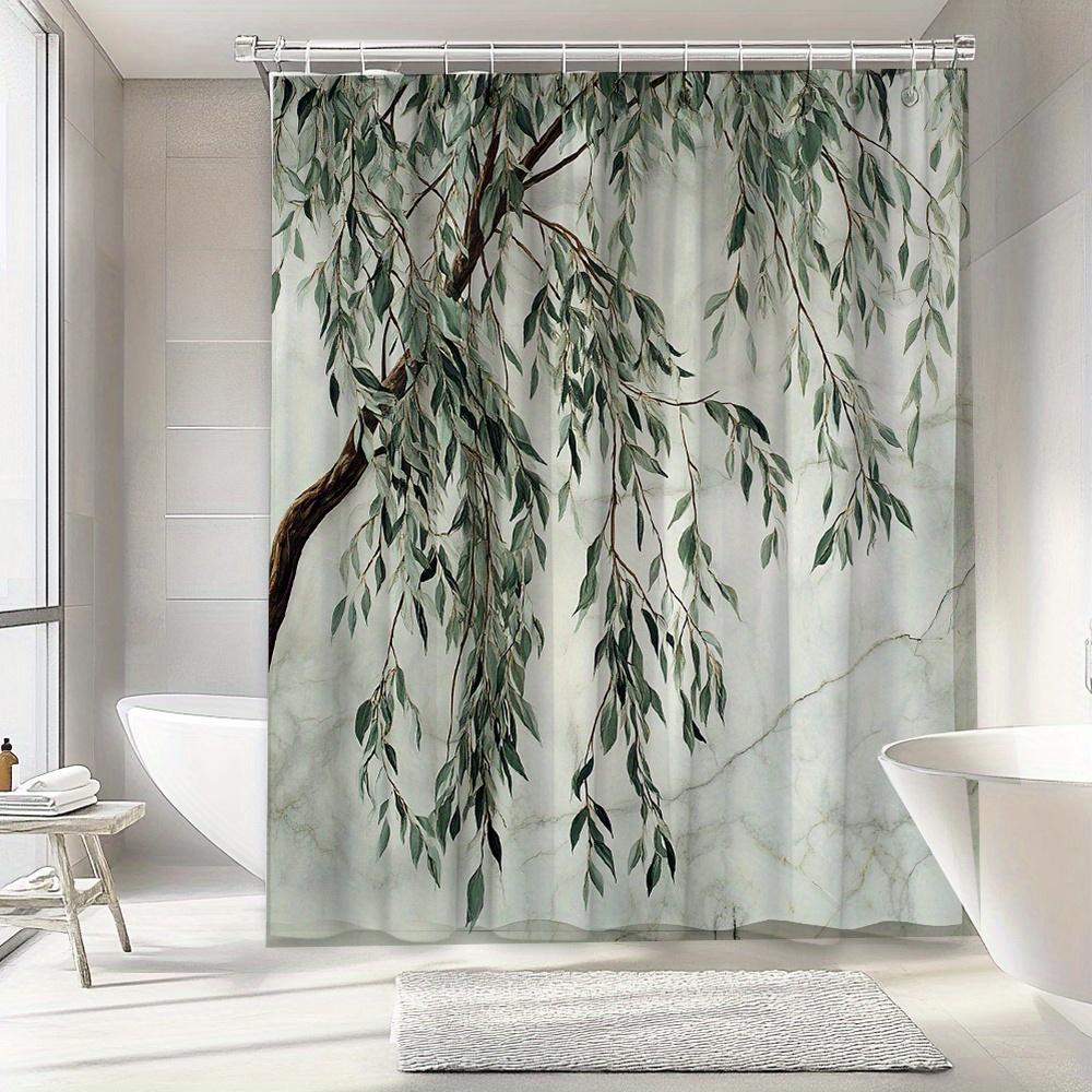 1Pc Natural Landscape Tree Shower Curtain, Vivid Leaf Pattern Brings A Calming Atmosphere, Durable Polyester Fabric Bathroom Dec
