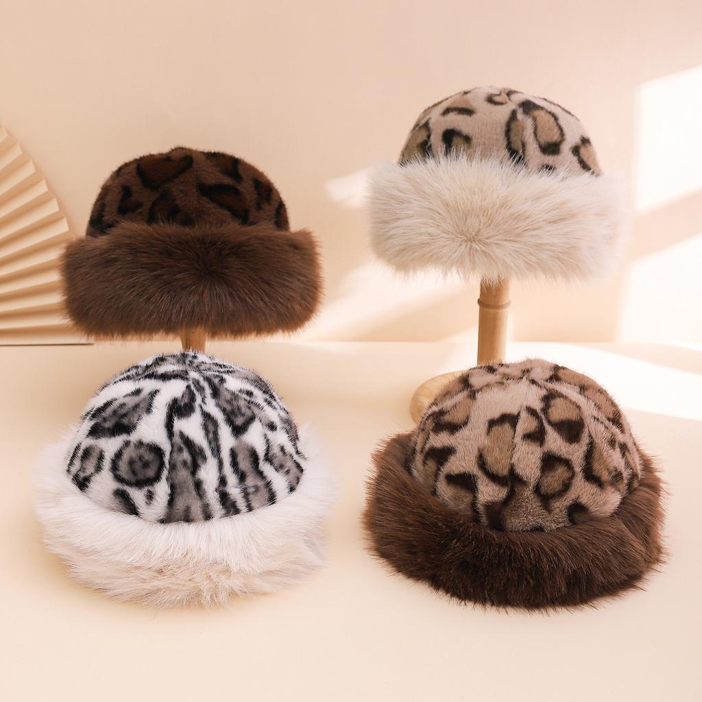 Winter Fleece Leopard Print Mongolian Hat,personality Fashionable Warm and Soft,women's Autumn Winter Fisherman Hat for Holiday