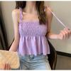 Summer 2026 Korean-Style Solid Color Lace-up Pleated Collar Slimming Camisole