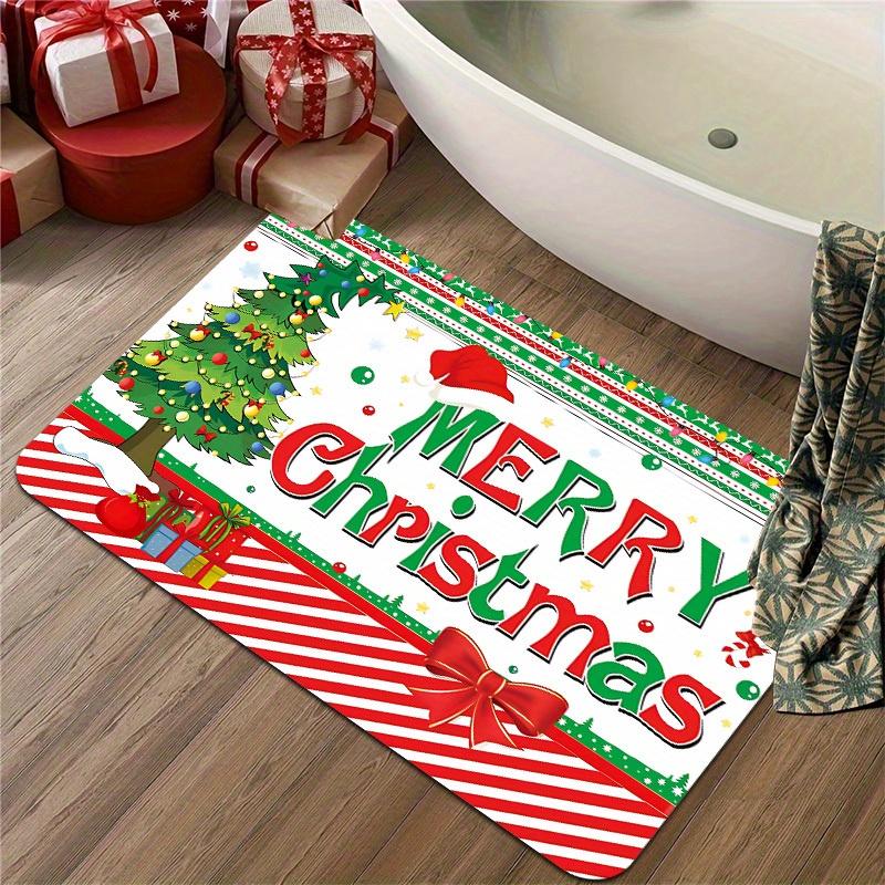 

Christmas Tree Flannel Floor Mat Carpet, Colorful Balls Bow Snow Hat Design, Merry Christmas Letters Non-Slip for Home Decor 40x60cm