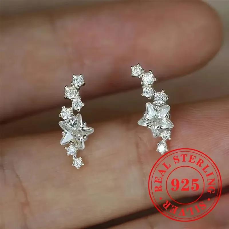 Gorgeous Stud Earrings  Sterling Silver Dazzling Exquisite Flower Design Accessory Luxury Trendy Bridal Jewelry Gifts
