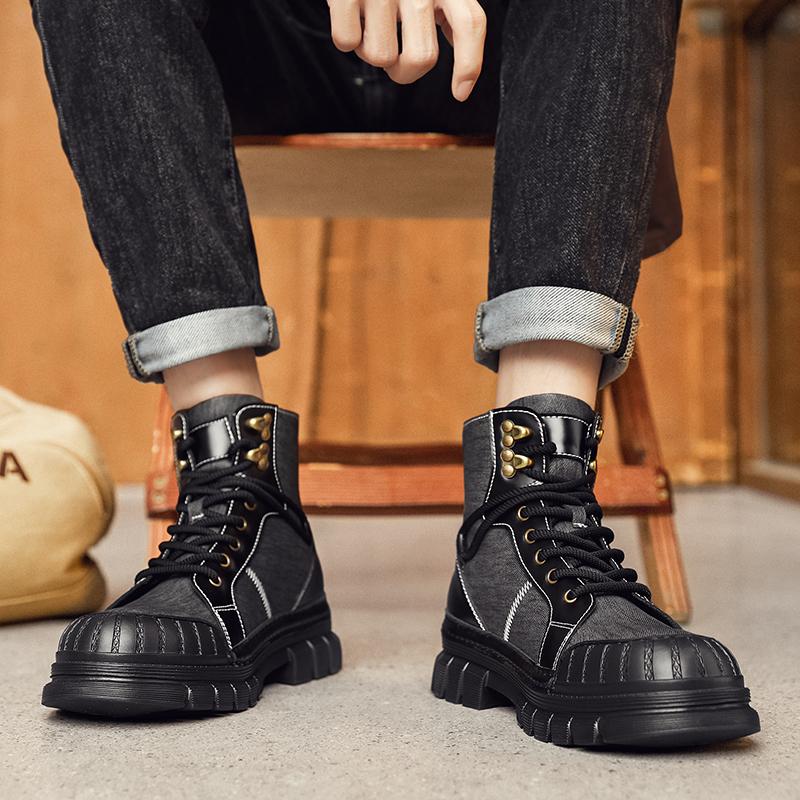 Fashion Fashion Motocross Ankle Boots for Men Winter Boots Lace-Up Botas Men's Leather High Top Outdoor Shoes Men's Plush Snow Boots