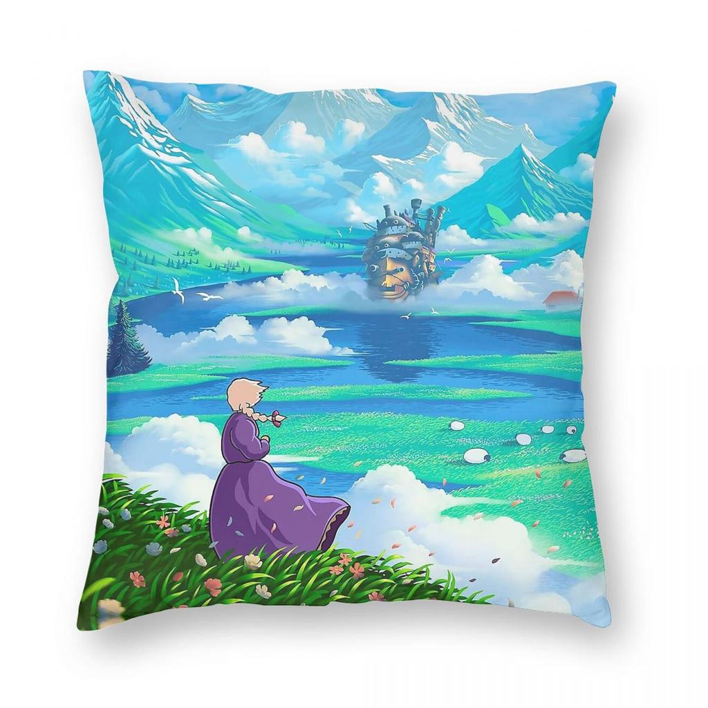 Castle And Mountains Square Pillowcase Polyester Linen Velvet Creative Zip Decorative Pillow Case Sofa Cushion Cover