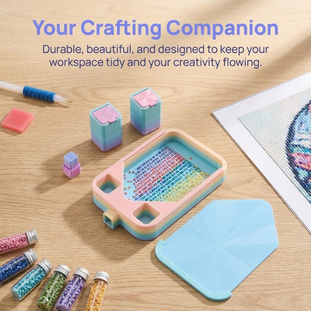 Multi-Color Partitioned Diamond Painting Tray Prismatic Shine Lid Easy Pour Design Rhinestone Storage Tray Silky