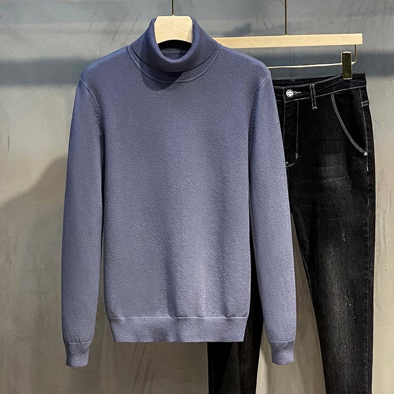 Trendy Herentrui met Hoge Hals, Dik Gebreid, Dubbele revers, Koreaanse Stijl