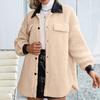 Women's  And Winter Loose Solid Color Stitching Long-sleeved Lapel Lambskin Single-breasted Warm Jacket Coat