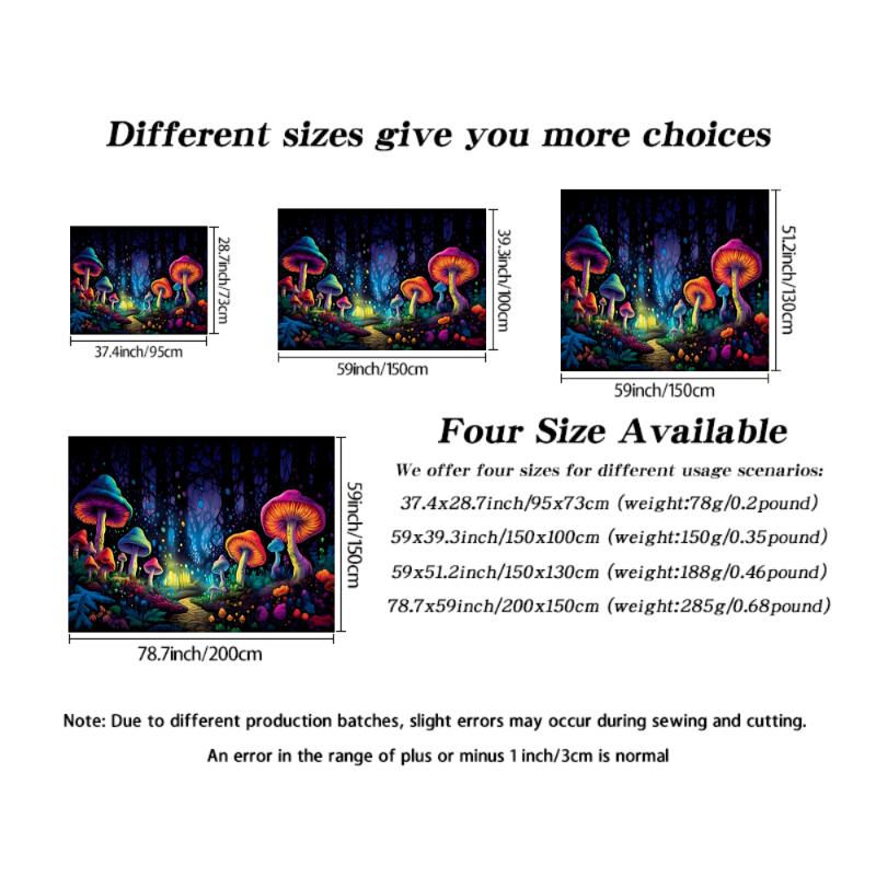 1pc Fluorescent mushroom forest planet black light tapestry, UV neon light tapestry, room wall decoration tapestry