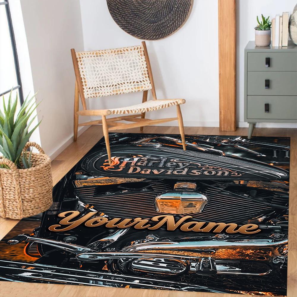 Harley-davidson Motorcycles Customize Your Name Floor Rug Office Rug Design for Outdoor Dormitory Balcony Playrooms Anti-slip Rug Office home decor