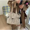 Relaxed Chic Tote Bag, Korean Plaid Drawstring Shoulder Bag, Soft Ruched Fabric With Large Capacity, Women Casual Shopping Bag