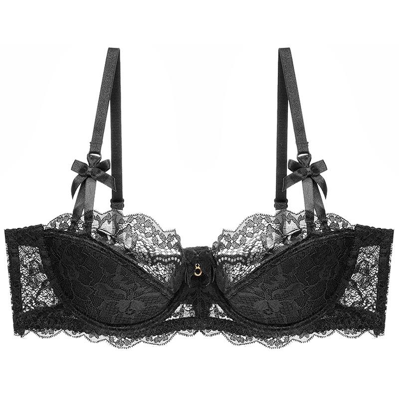 

Французское нижнее белье большой груди маленькое против отвисания большого размера сексуальное нижнее белье тонкий хлопок полупрозрачная чашка дышащее кружевное бра ковер 95D