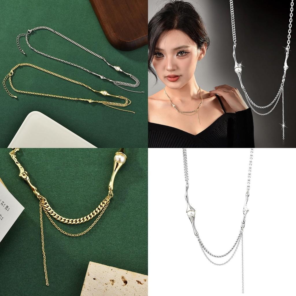 Chic Pearl Tassel Necklace With Layers And Geometric Shapes Perfect For Any Outfit