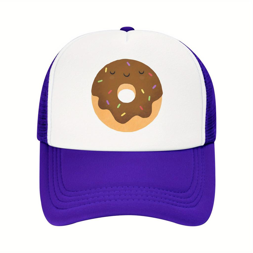 Sleepy Chocolate Donut Trucker Hat Adjustable Mesh Baseball Cap Cute Food Graphic Unisex Travel