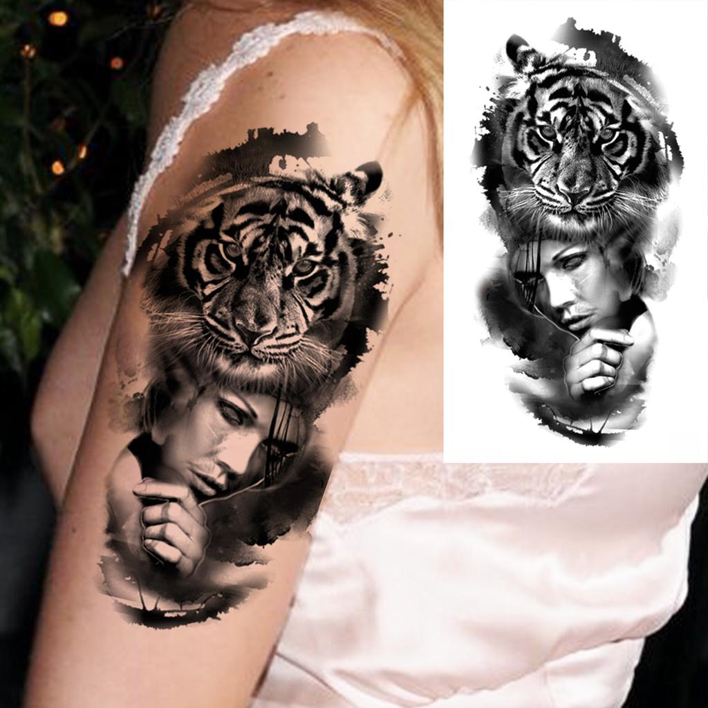 1 Sheet Death Skull Fake Folwer Skeleton Temporary Tattoos For Women Men Adults Evil Devil Tattoo Sticker Rose Peony Flora Leaf
