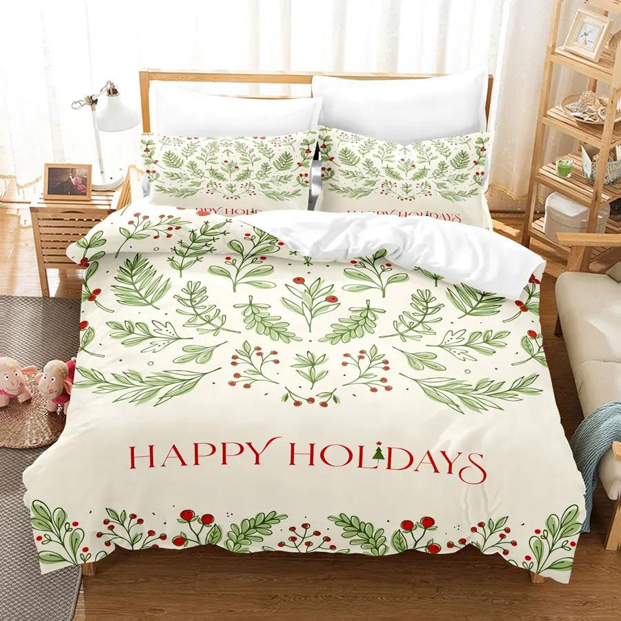 Christmas Duvet Cover Set 200x200 Green King Quilt Cover 3D Bedding Sets 3PCS 2PCS Single Double Bed Twin Full Size Thin Fabric