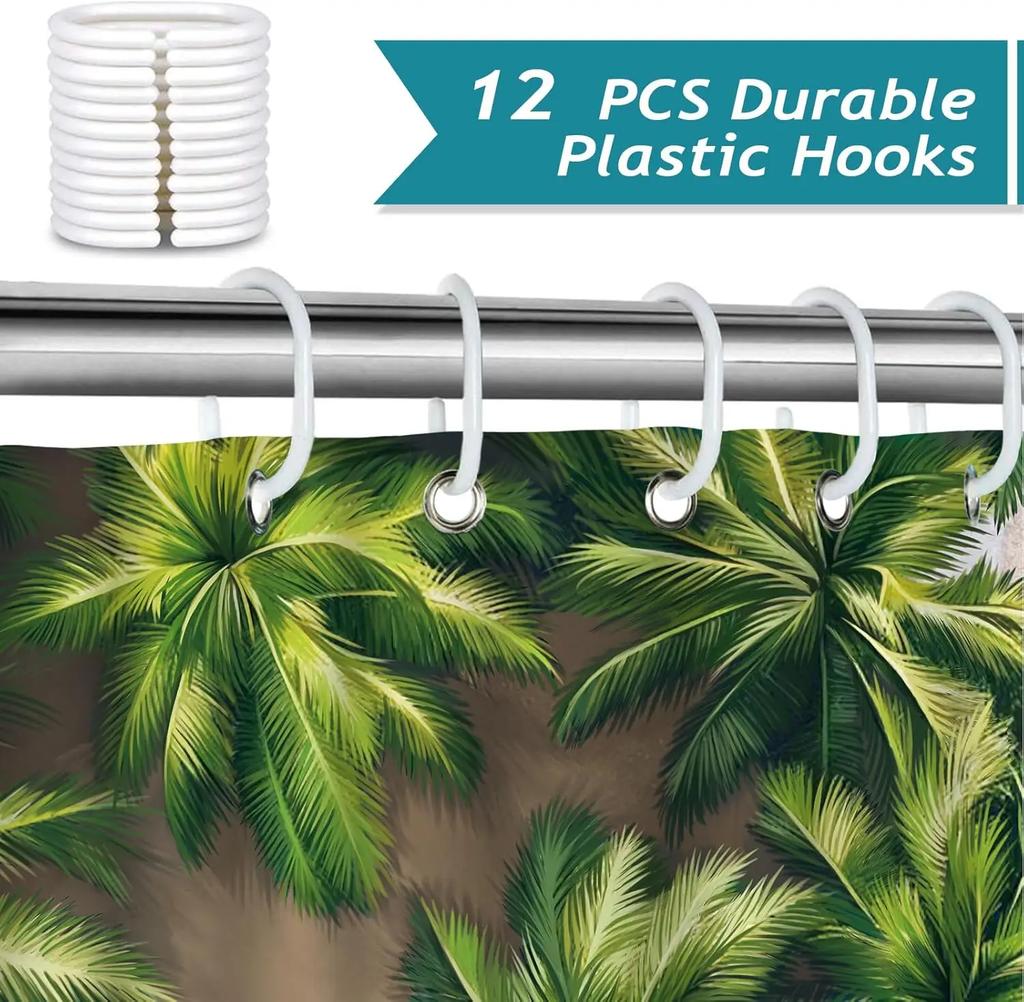 Summer beach ocean blue tropical palm shower curtain waterproof washable polyester shower curtain 180 x 180cm with 12 hooks