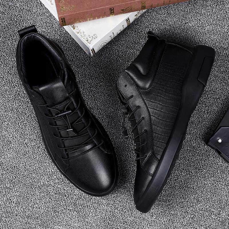 Man Genuine Leather Black Sneakers Casual Shoes Luxury Brand Italian Style Male Footwear Ankle Boots For Men Lace-Up Men'S Boots