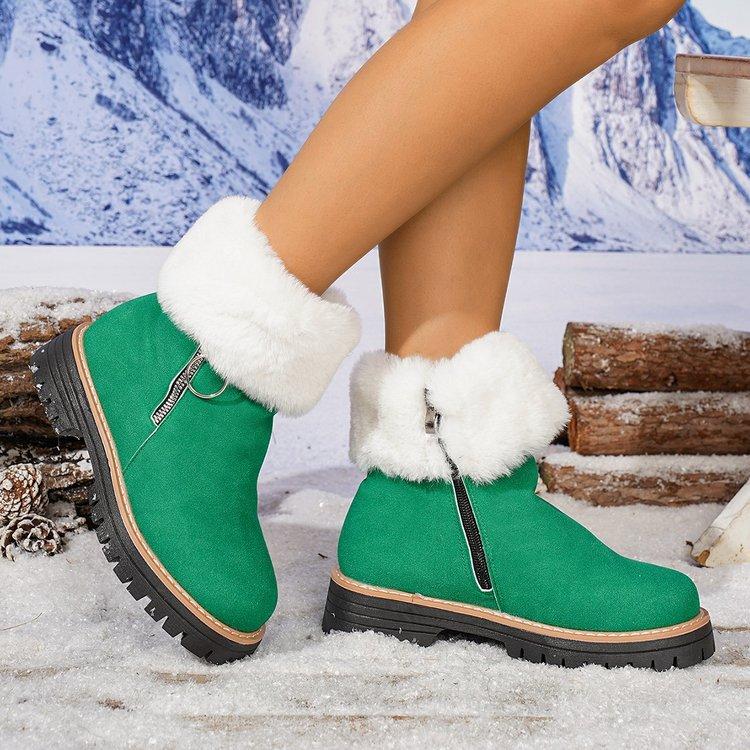 Large size women's cotton shoes autumn and winter new round head square heel thickened velvet side zipper sewn shoes snow boots
