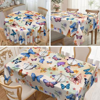 1 Piece, Round And Rectangular Tablecloth, Butterfly Theme Tablecloth, Butterfly Tablecloth For Ladies' Birthday Party