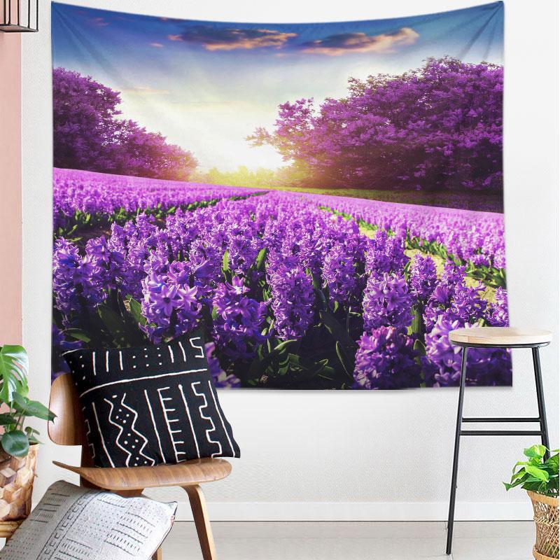 

Украшение дома Красивая фиолетовая печать лаванды Поли Поли Петрен Бумага Настенная подвесная комната фон Tapiz 150X100CM